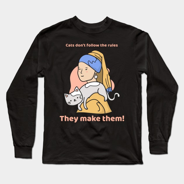 Cat Design- Johannes Vermeer- Arts Long Sleeve T-Shirt by Eternal Experience